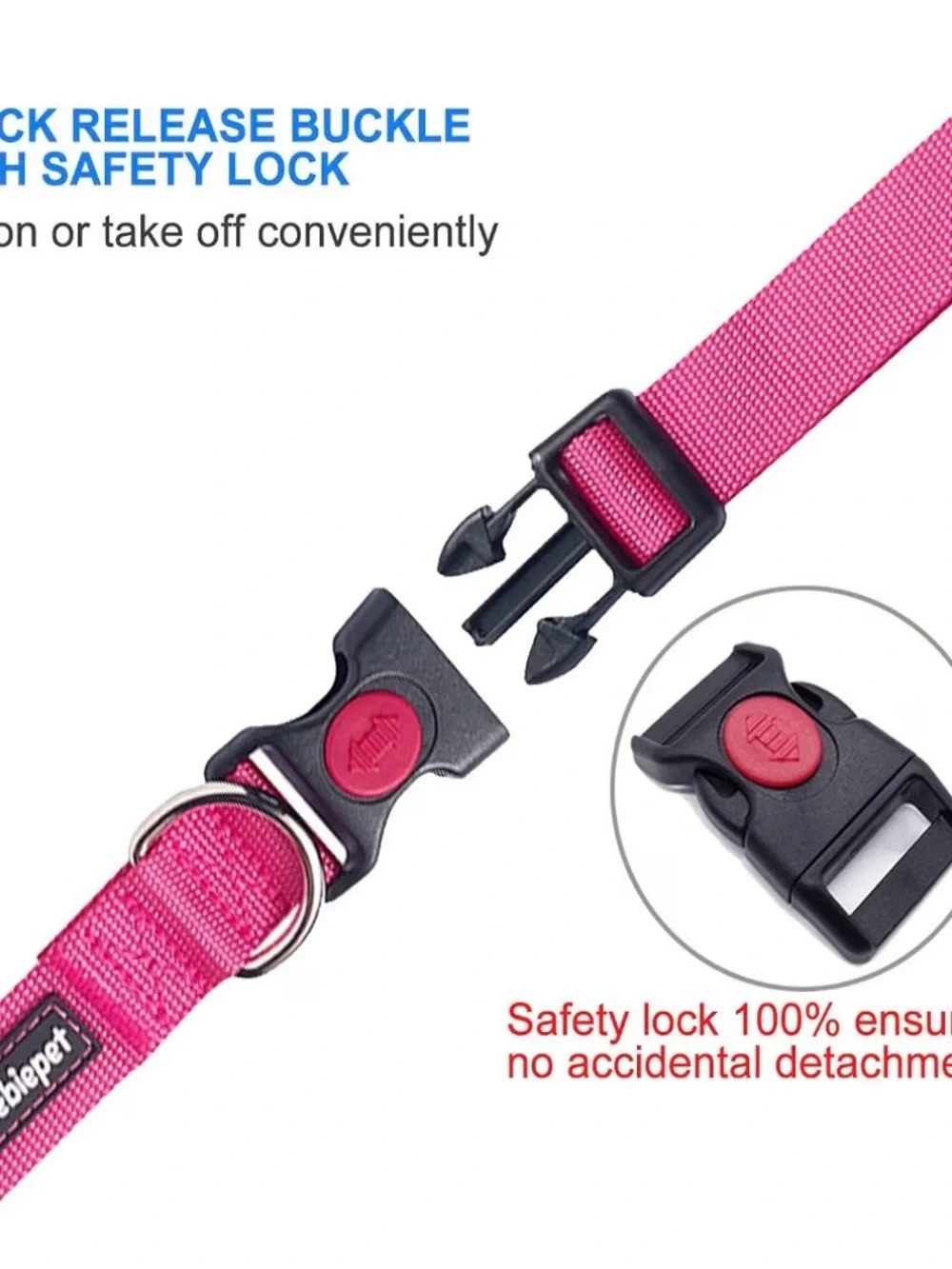 Adjustable Dog Seat Belt & Collar Set in Pink and Black. 2 of Each